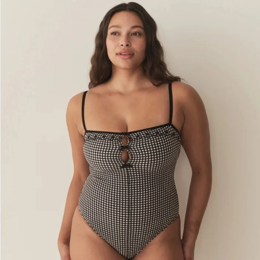 NWT Doen Adrielle Maillot Bow One Piece Swim Suit La Maddalena Gingham Black - Picture 4 of 15